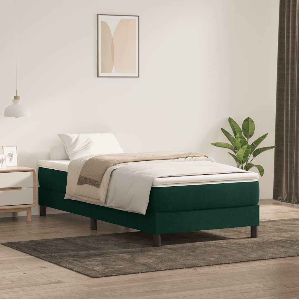 Boxspring met matras fluweel donkergroen 80x220 cm – afbeelding 1