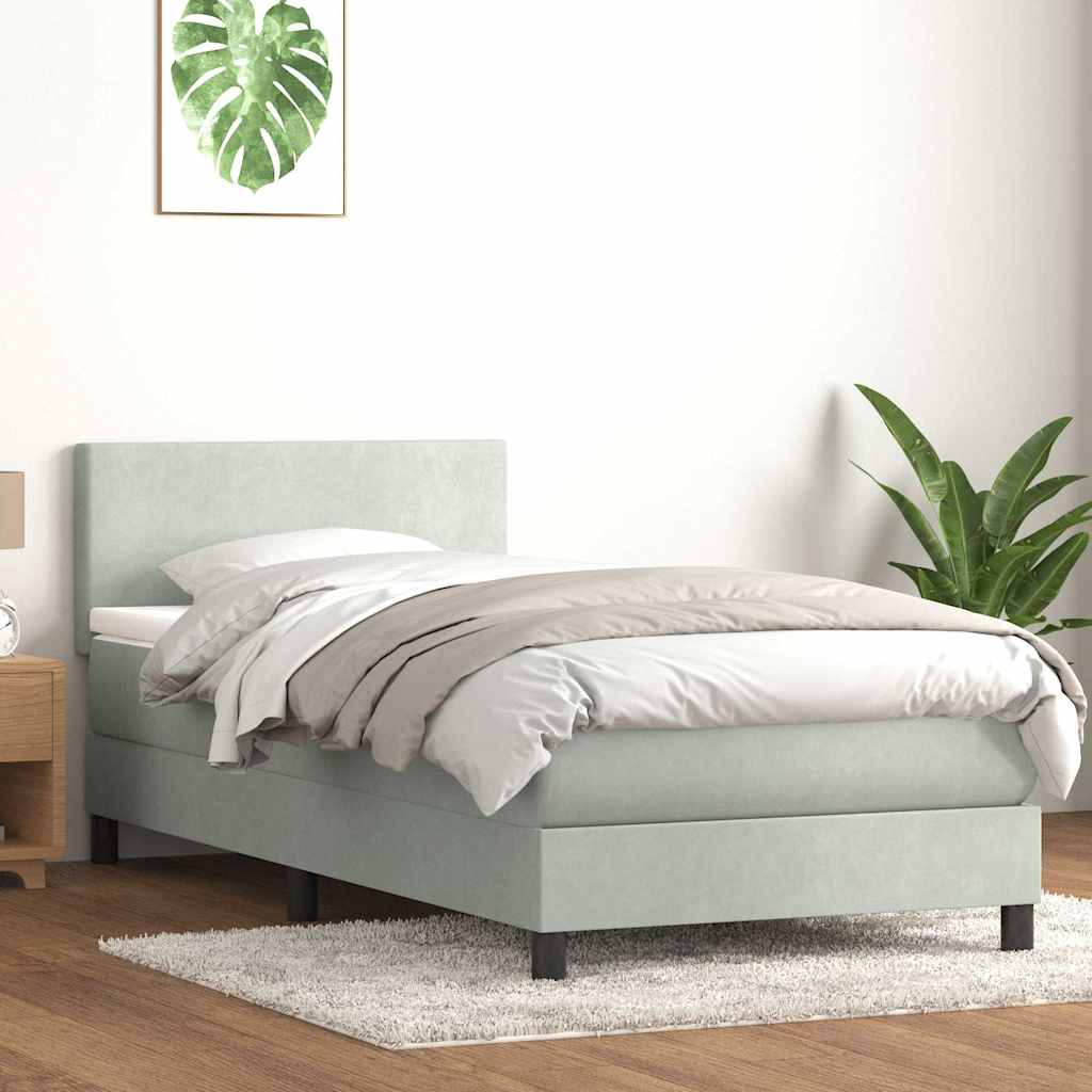 Boxspring met matras fluweel lichtgrijs 100x210 cm – afbeelding 1