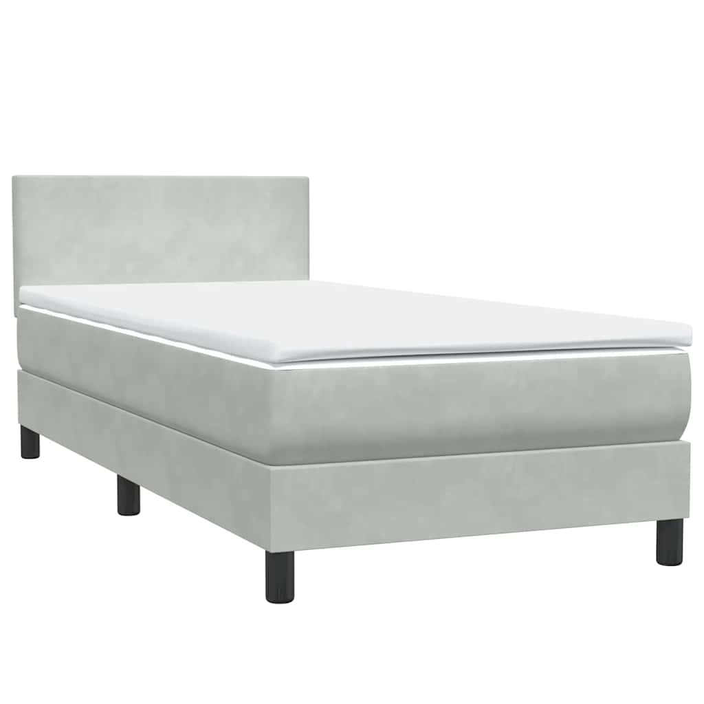 Boxspring met matras fluweel lichtgrijs 100x210 cm – afbeelding 4