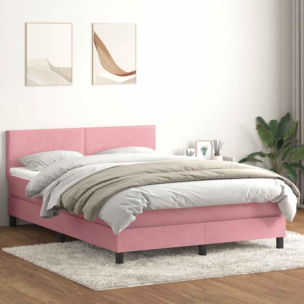 Boxspring met matras fluweel roze 140x210 cm – afbeelding 1