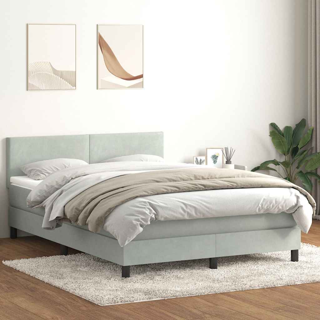 Boxspring met matras fluweel lichtgrijs 160x210 cm – afbeelding 1