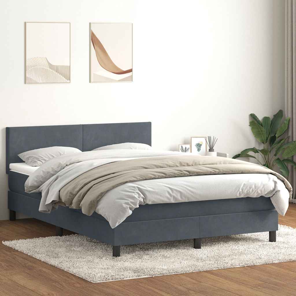 Boxspring met matras fluweel donkergrijs 160x210 cm – afbeelding 1