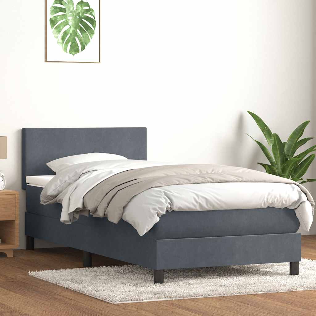 Boxspring met matras fluweel donkergrijs 80x220 cm – afbeelding 1