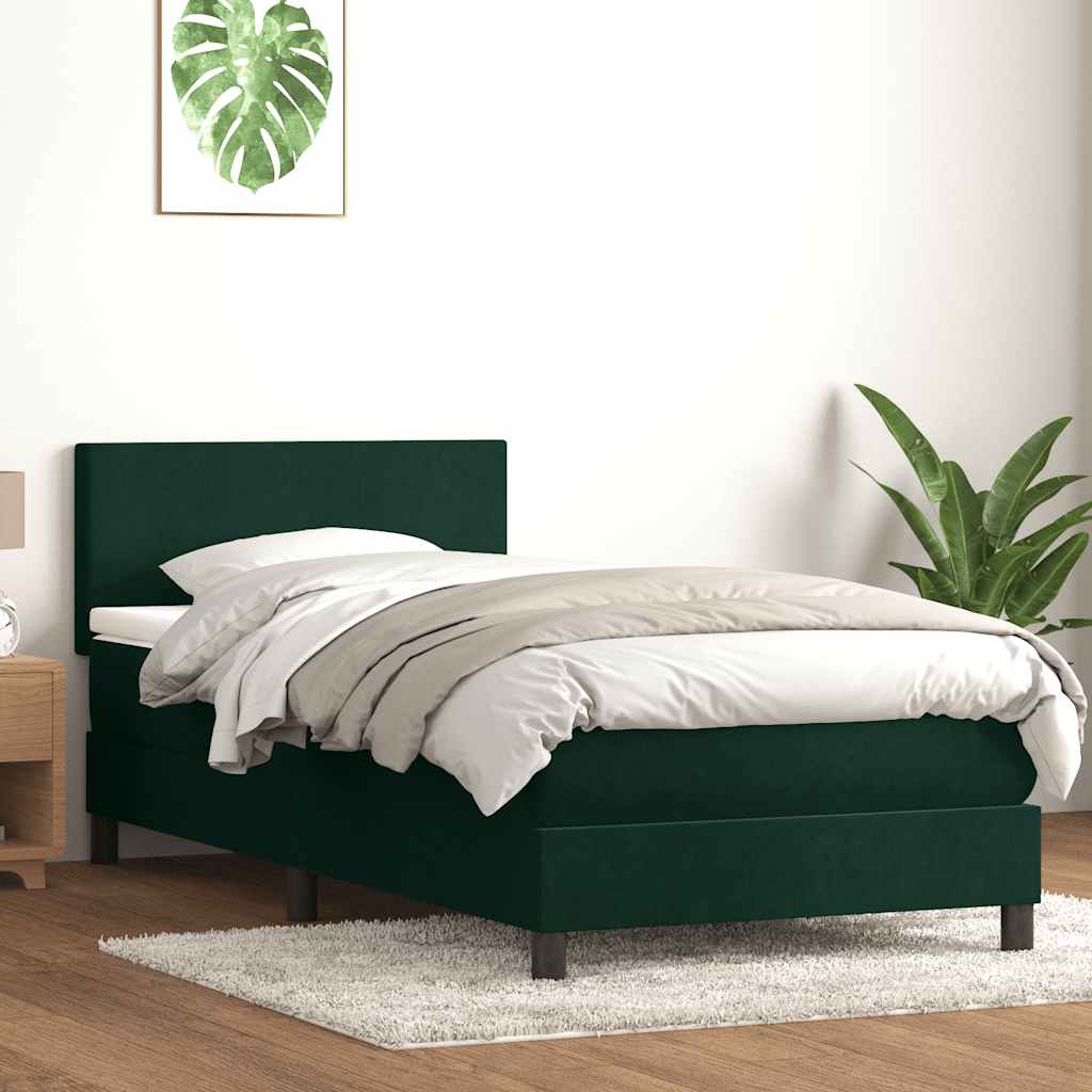 Boxspring met matras fluweel donkergroen 80x220 cm – afbeelding 1