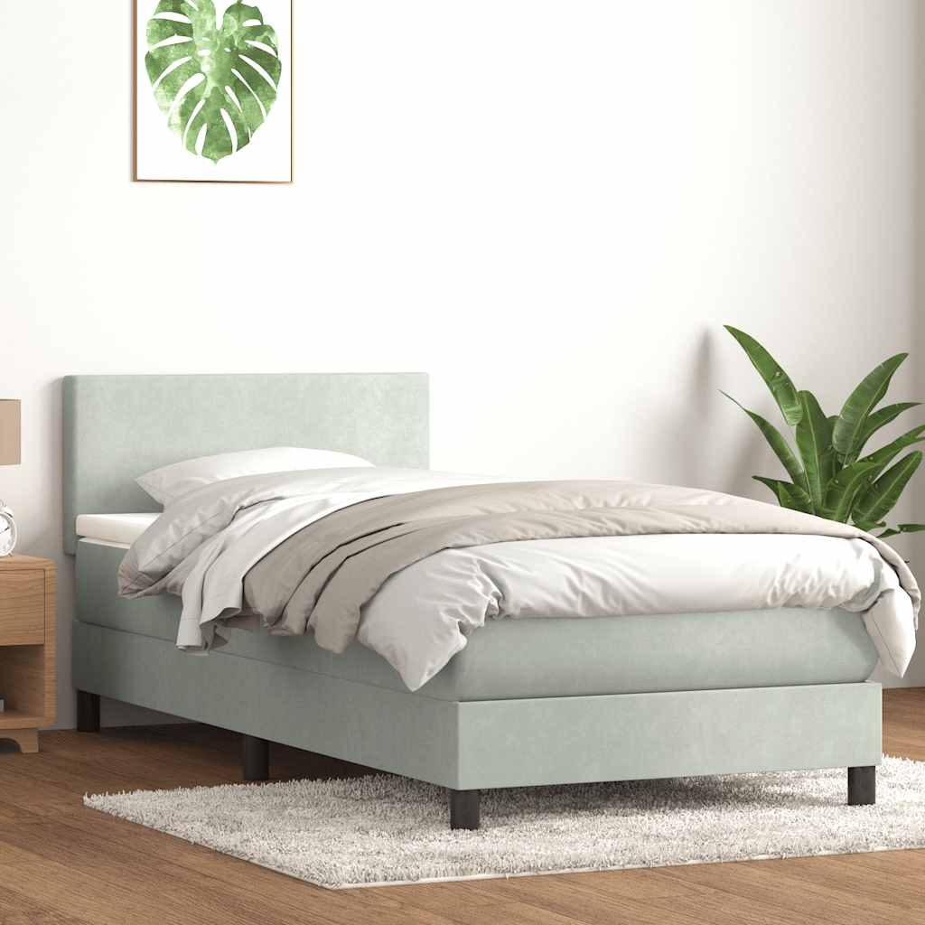 Boxspring met matras fluweel lichtgrijs 100x220 cm – afbeelding 1