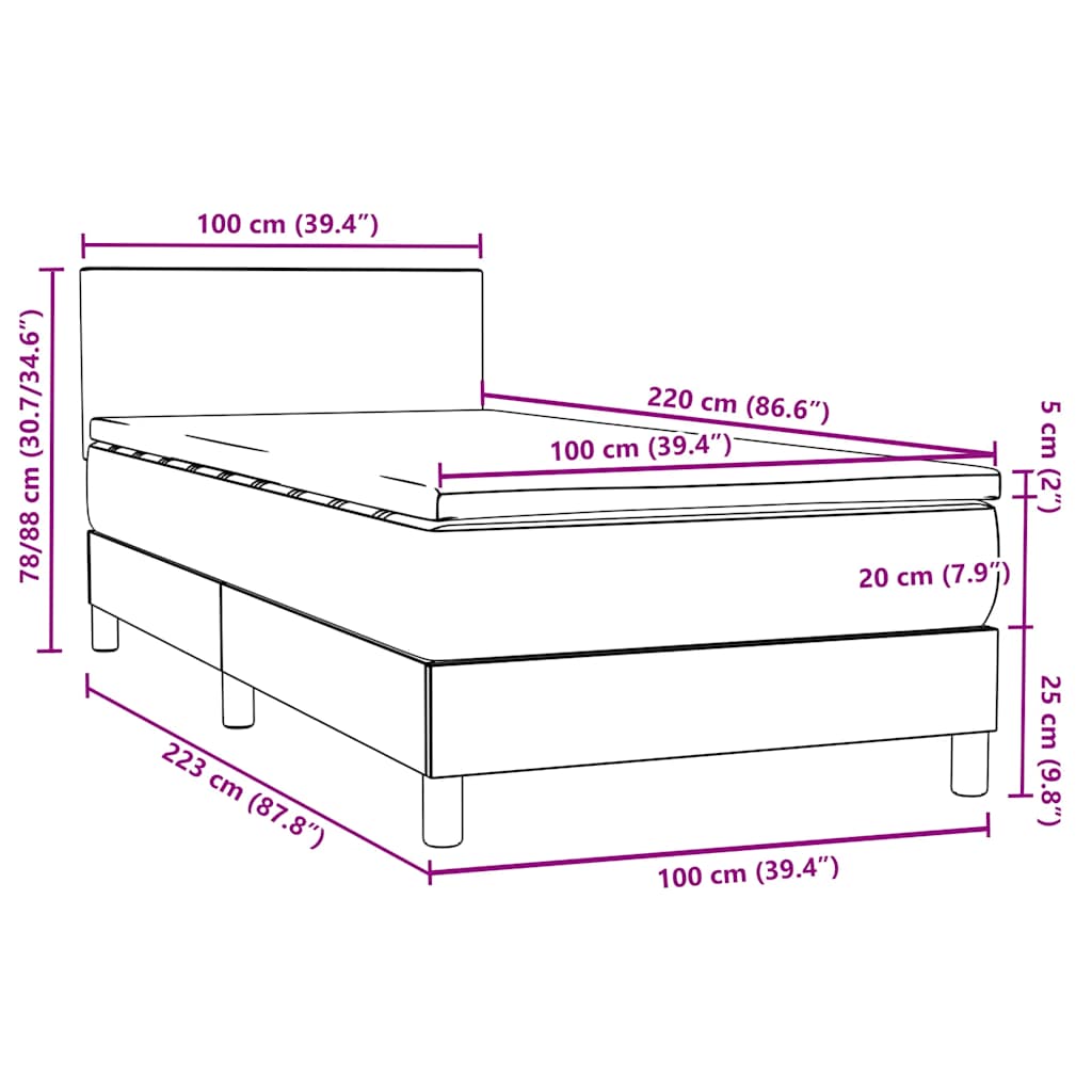 Boxspring met matras fluweel lichtgrijs 100x220 cm – afbeelding 12