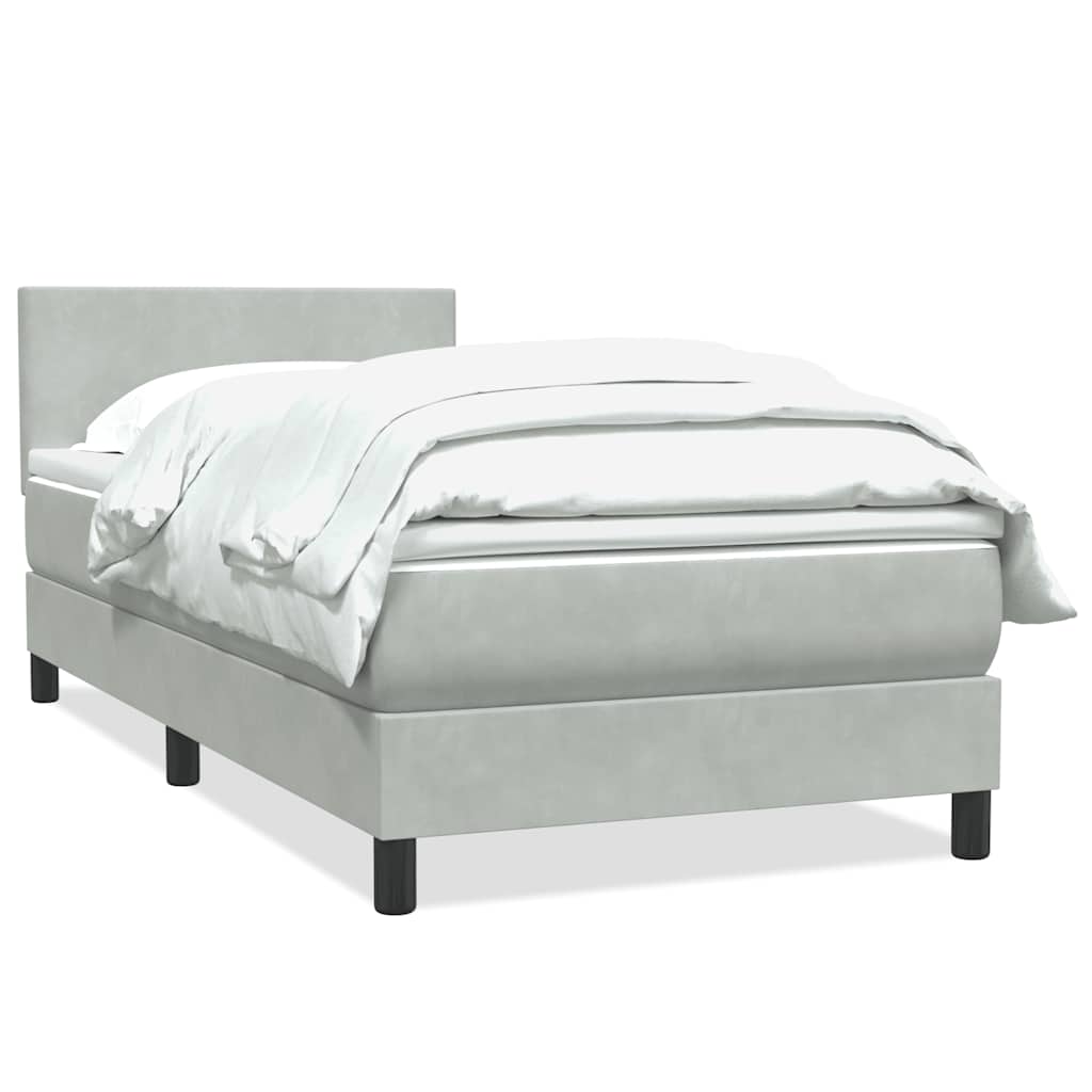 Boxspring met matras fluweel lichtgrijs 100x220 cm – afbeelding 2