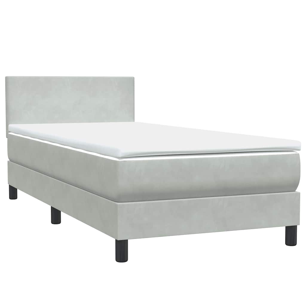 Boxspring met matras fluweel lichtgrijs 100x220 cm – afbeelding 4
