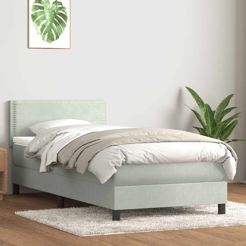 Boxspring met matras fluweel lichtgrijs 80x210 cm – afbeelding 1