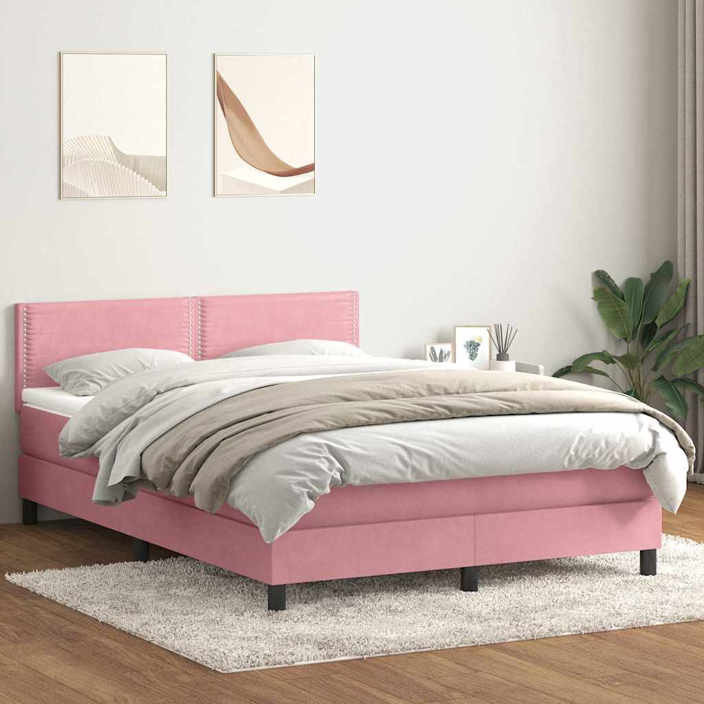 Boxspring met matras fluweel roze 160x210 cm – afbeelding 1