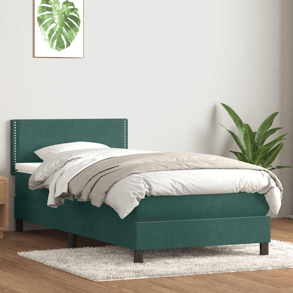 Boxspring met matras fluweel donkergroen 80x220 cm – afbeelding 1