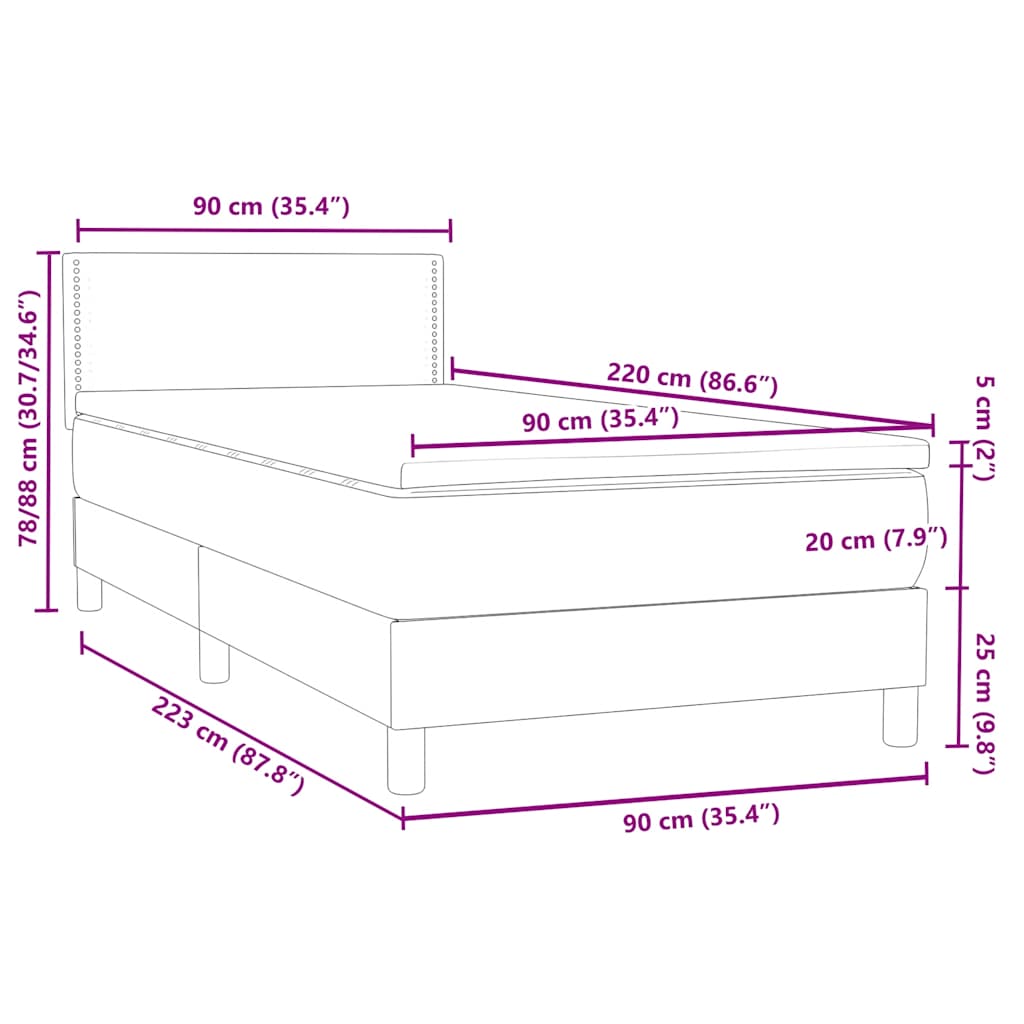 Boxspring met matras fluweel zwart 90x220 cm – afbeelding 12