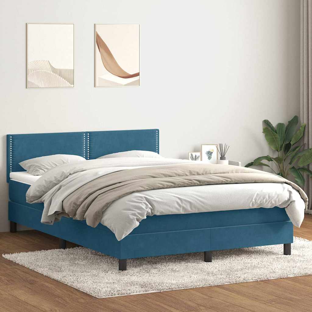 Boxspring met matras fluweel donkerblauw 160x220 cm – afbeelding 1