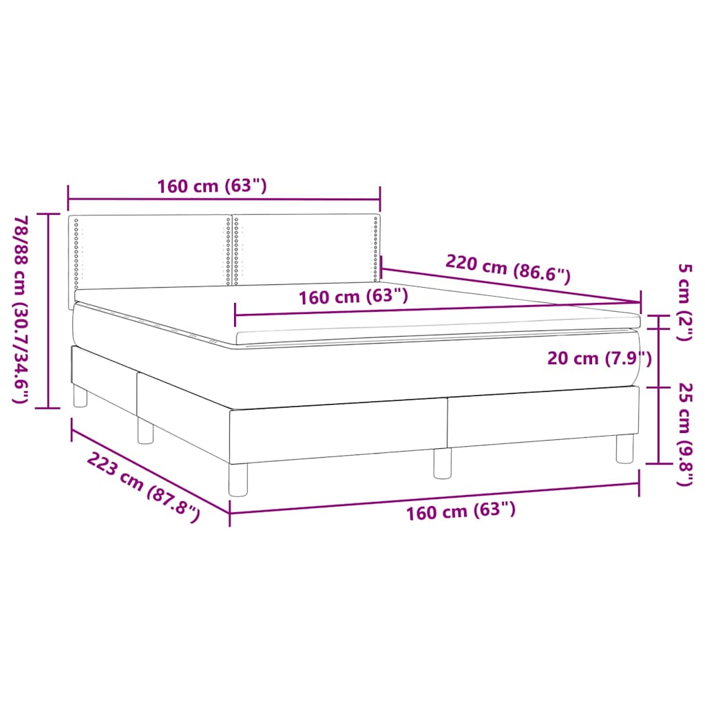 Boxspring met matras fluweel donkerblauw 160x220 cm – afbeelding 12