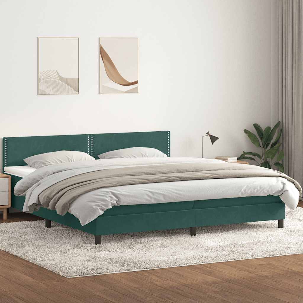Boxspring met matras fluweel donkergroen 180x220 cm – afbeelding 1