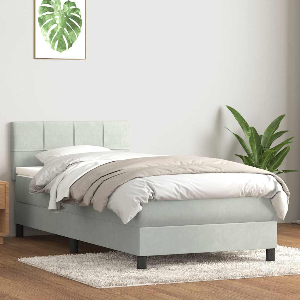 Boxspring met matras fluweel lichtgrijs 80x210 cm – afbeelding 1