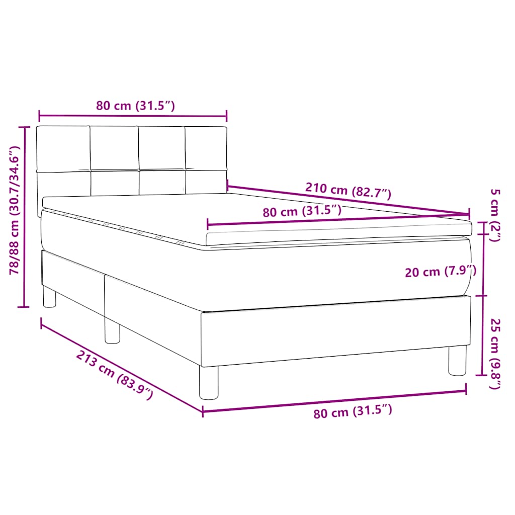 Boxspring met matras fluweel donkerblauw 80x210 cm – afbeelding 12