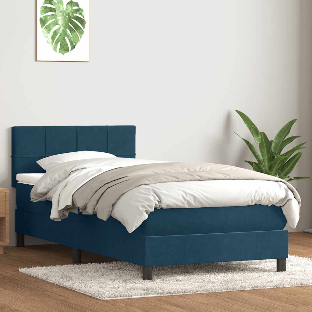 Boxspring met matras fluweel donkerblauw 80x220 cm – afbeelding 1