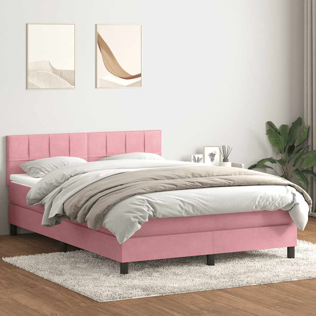 Boxspring met matras fluweel roze 140x220 cm – afbeelding 1