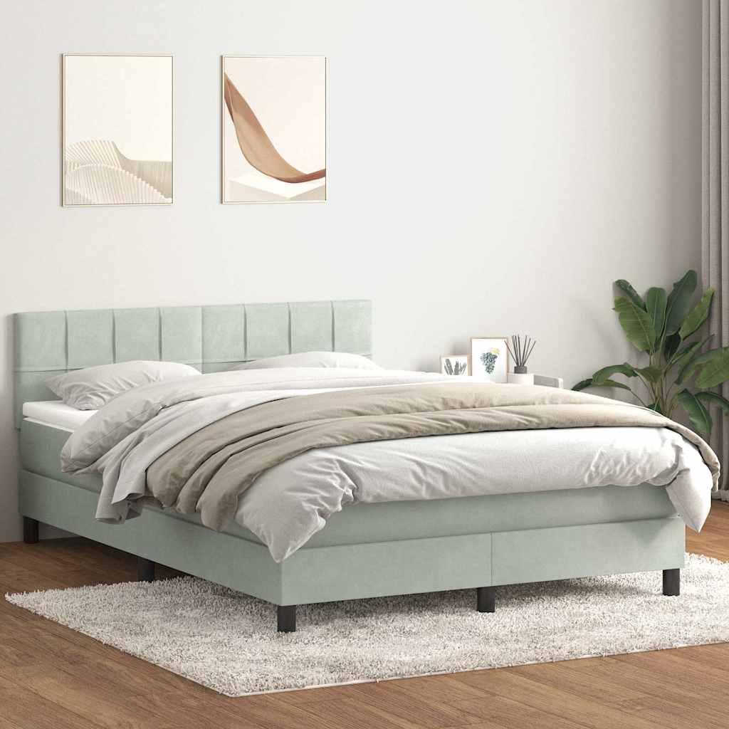 Boxspring met matras fluweel lichtgrijs 160x220 cm – afbeelding 1