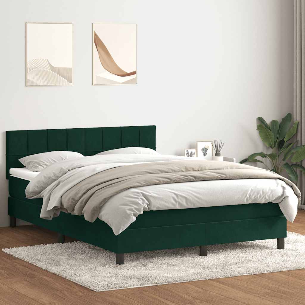 Boxspring met matras fluweel donkergroen 160x220 cm – afbeelding 1
