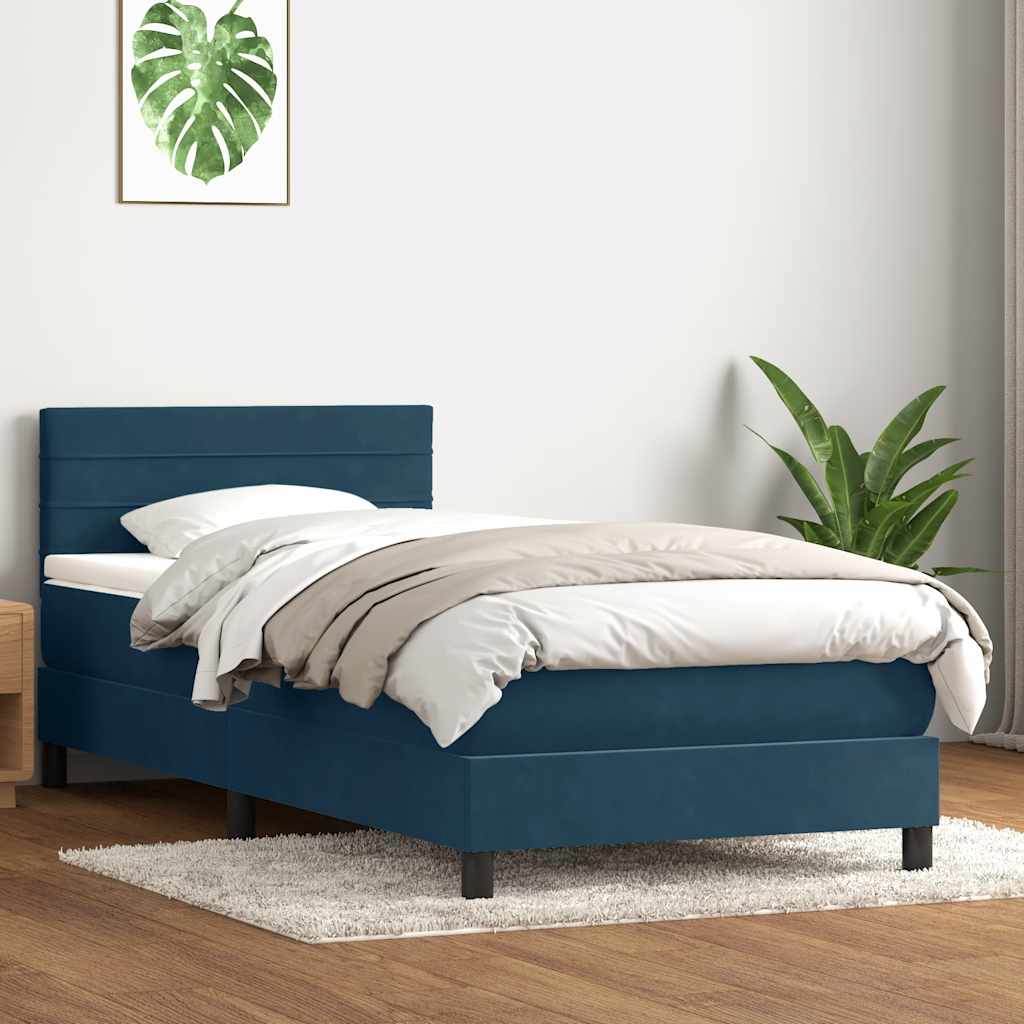 Boxspring met matras fluweel donkerblauw 80x210 cm – afbeelding 1