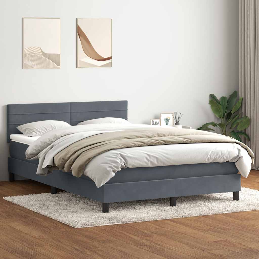 Boxspring met matras fluweel donkergrijs 140x210 cm – afbeelding 1