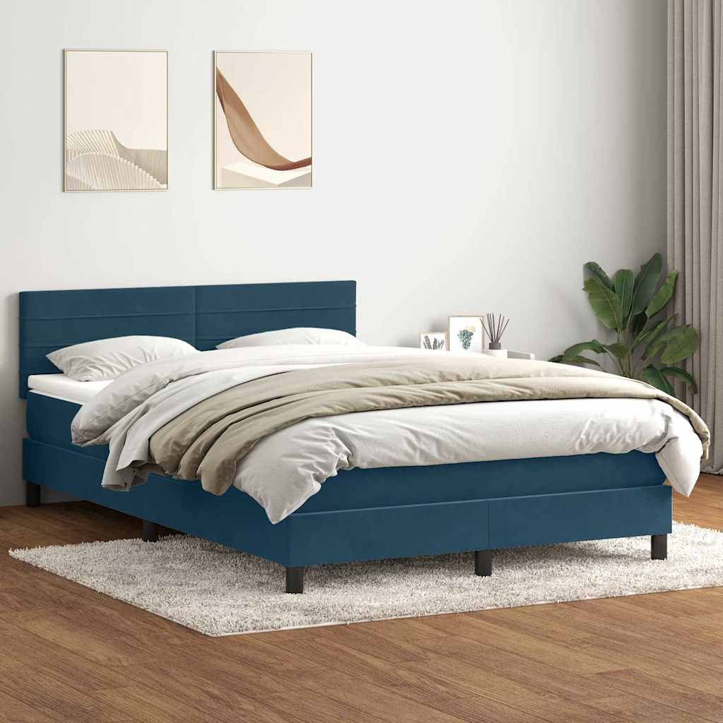 Boxspring met matras fluweel donkerblauw 160x210 cm – afbeelding 1