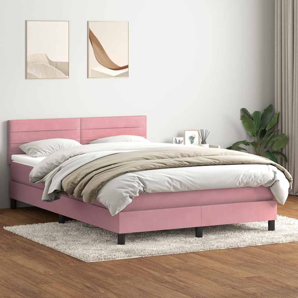 Boxspring met matras fluweel roze 160x210 cm – afbeelding 1