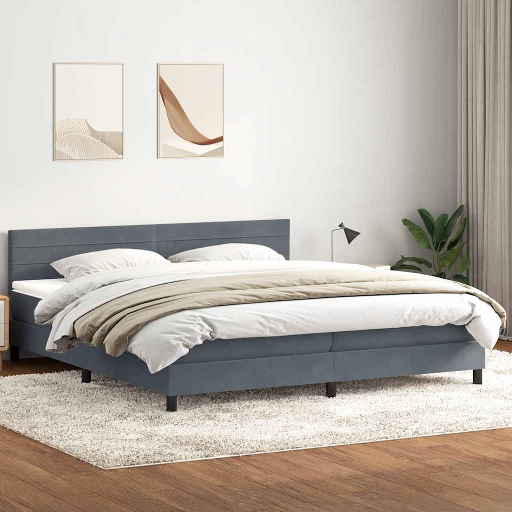 Boxspring met matras fluweel donkergrijs 180x210 cm – afbeelding 1