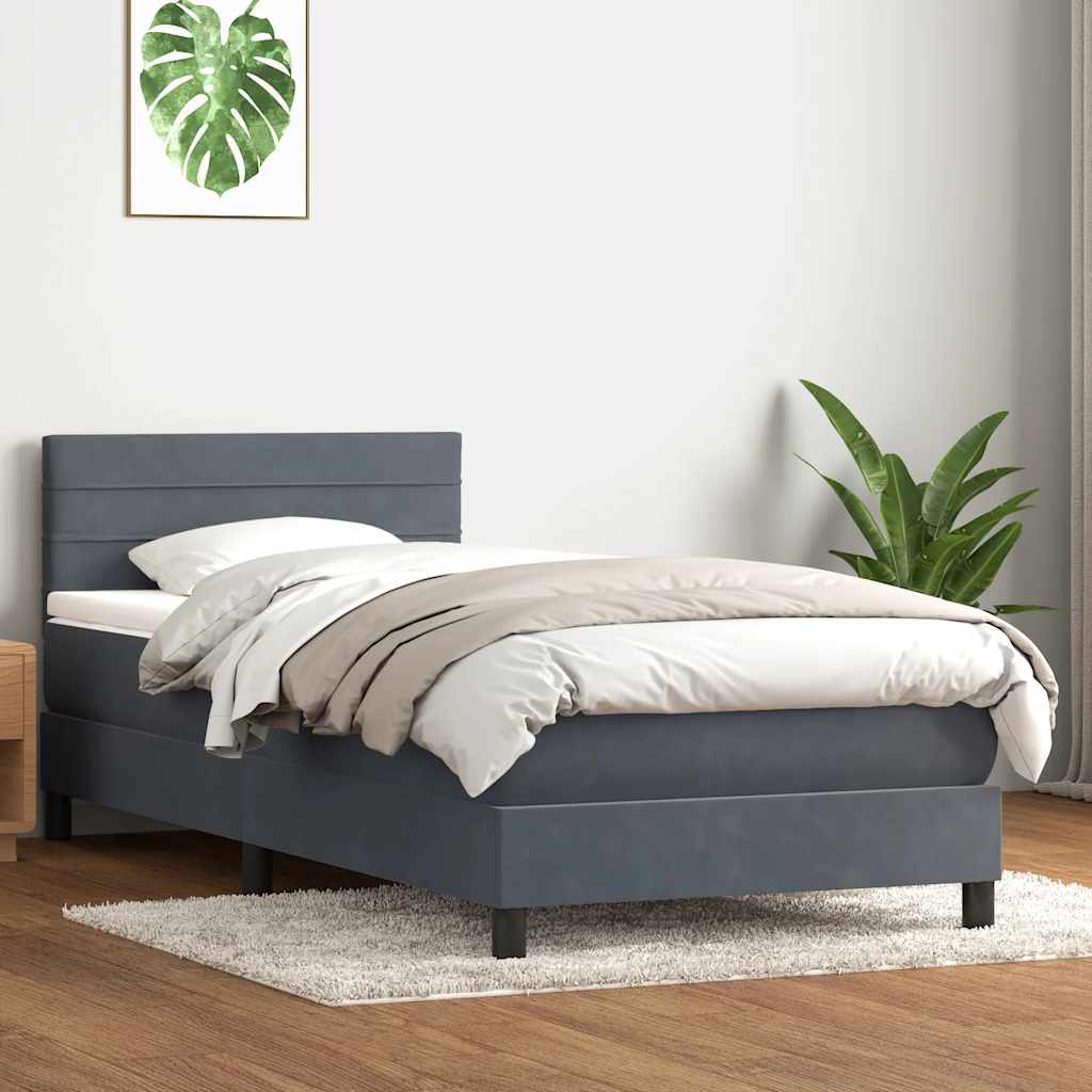 Boxspring met matras fluweel donkergrijs 80x220 cm – afbeelding 1