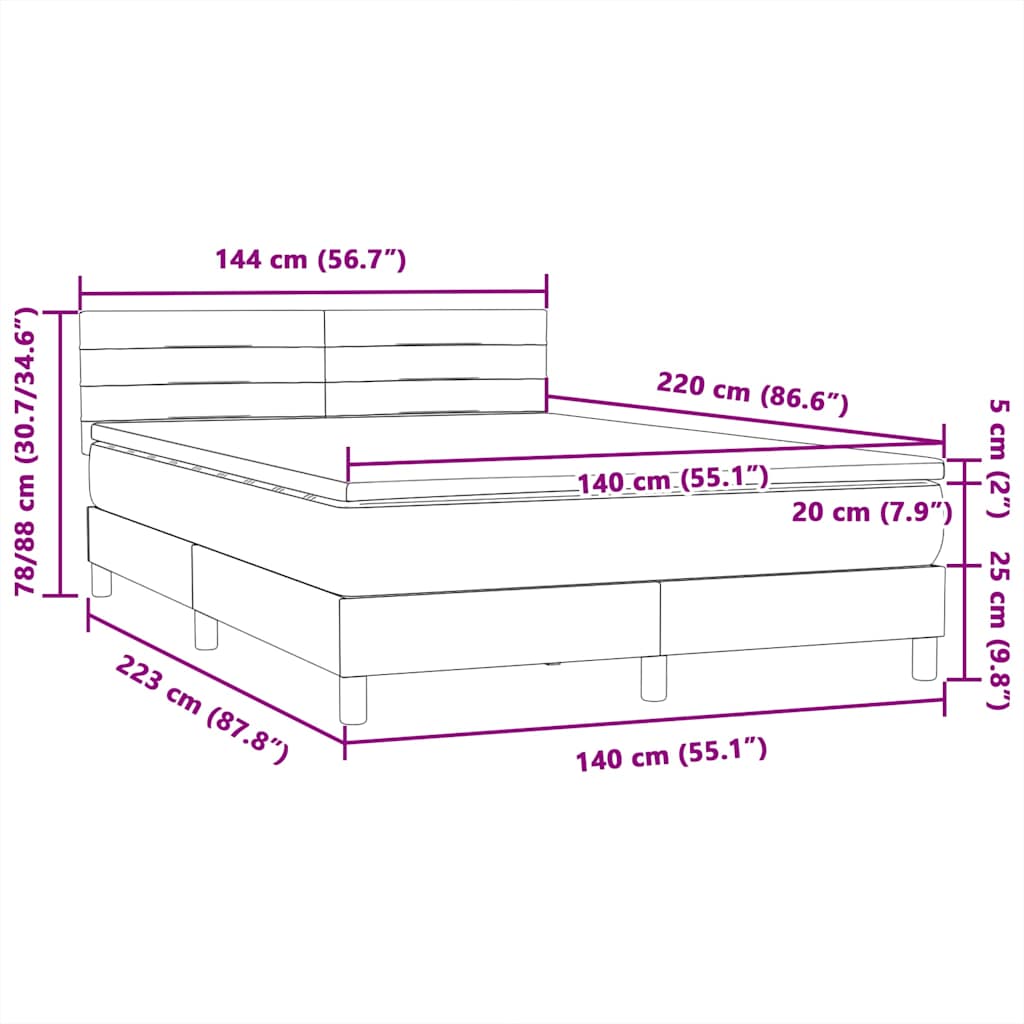Boxspring met matras fluweel lichtgrijs 140x220 cm – afbeelding 12