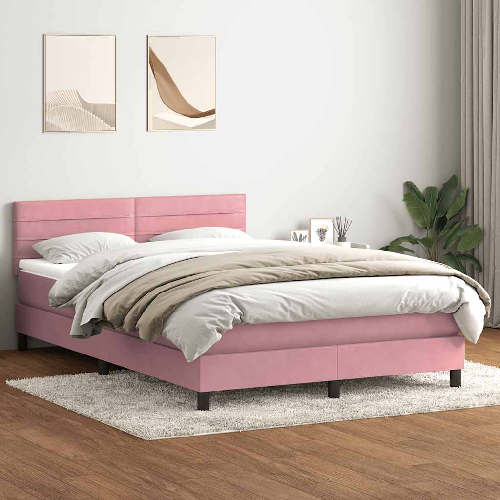 Boxspring met matras fluweel roze 140x220 cm – afbeelding 1