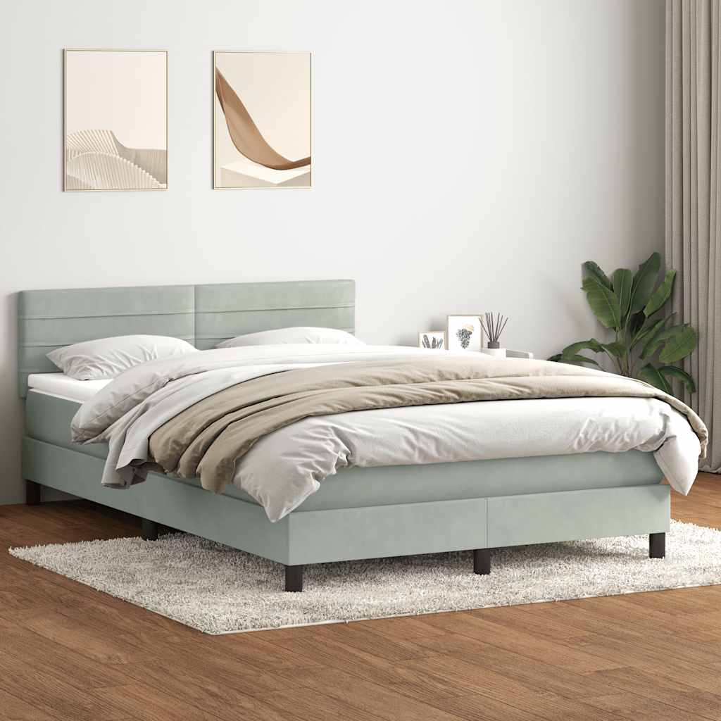 Boxspring met matras fluweel lichtgrijs 160x220 cm – afbeelding 1