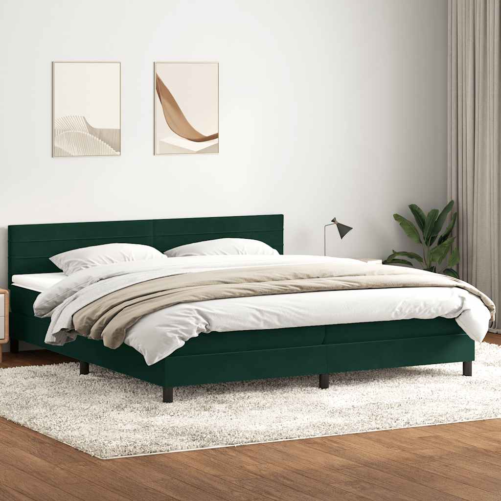 Boxspring met matras fluweel donkergroen 180x220 cm – afbeelding 1