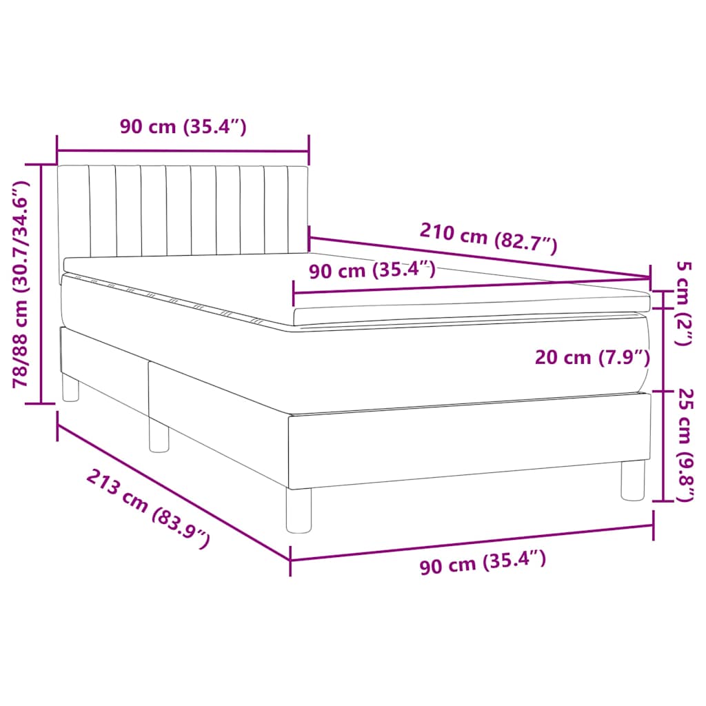 Boxspring met matras fluweel donkergroen 90x210 cm – afbeelding 12