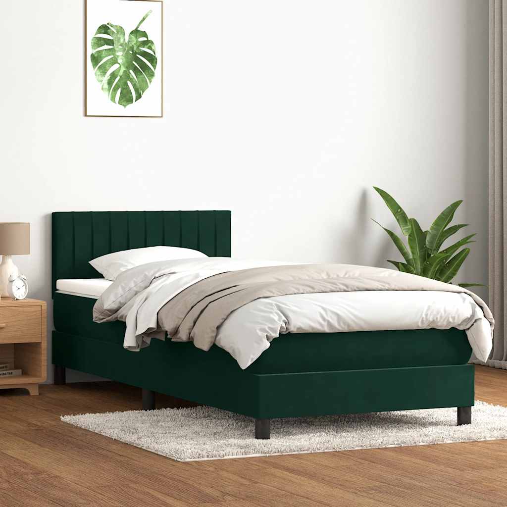Boxspring met matras fluweel donkergroen 90x210 cm – afbeelding 3