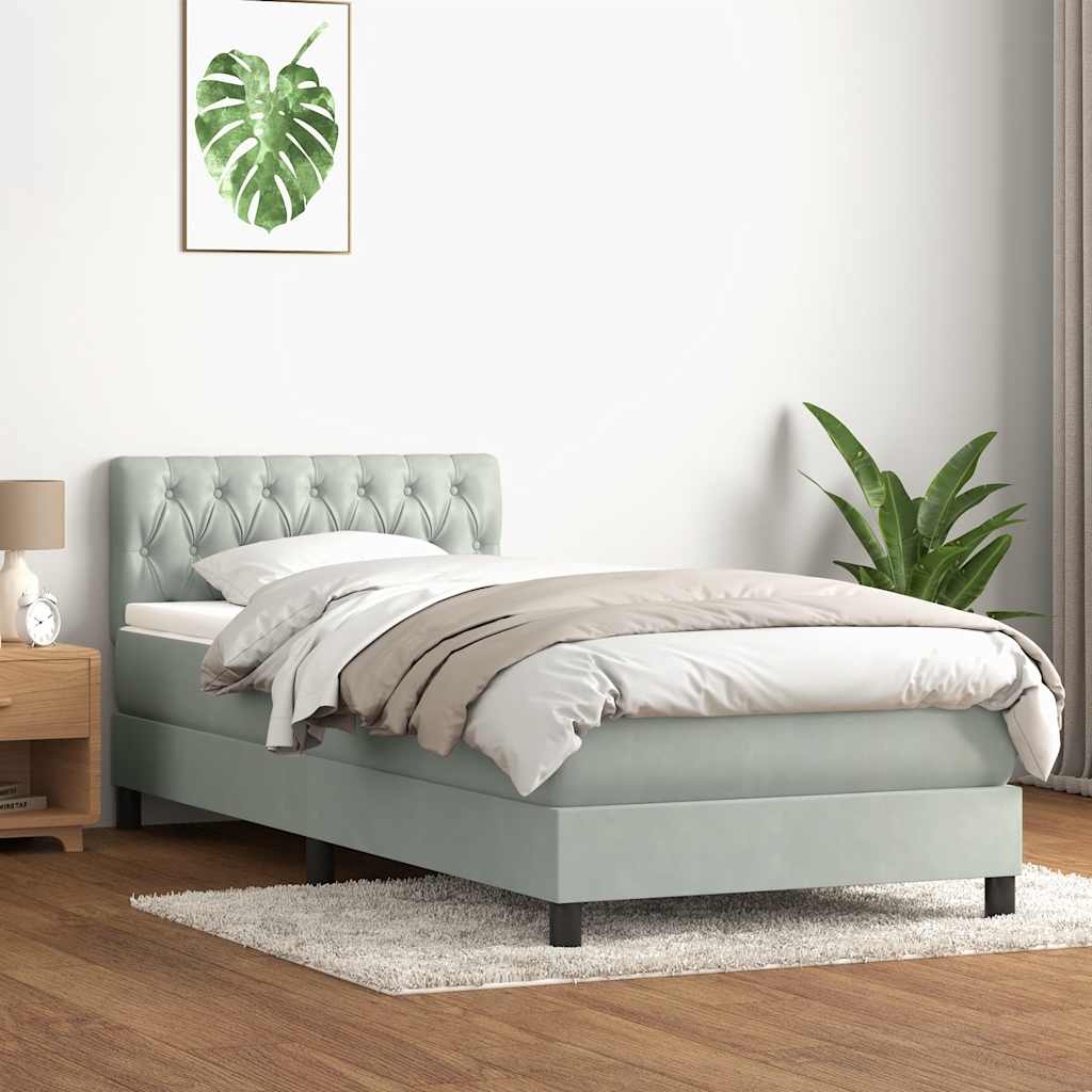 Boxspring met matras fluweel lichtgrijs 80x210 cm – afbeelding 1