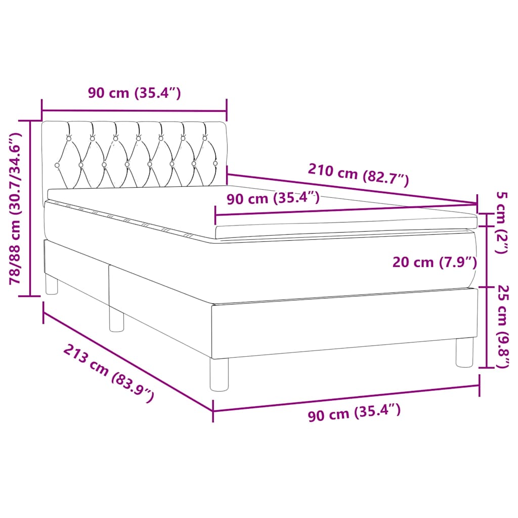 Boxspring met matras fluweel roze 90x210 cm – afbeelding 12