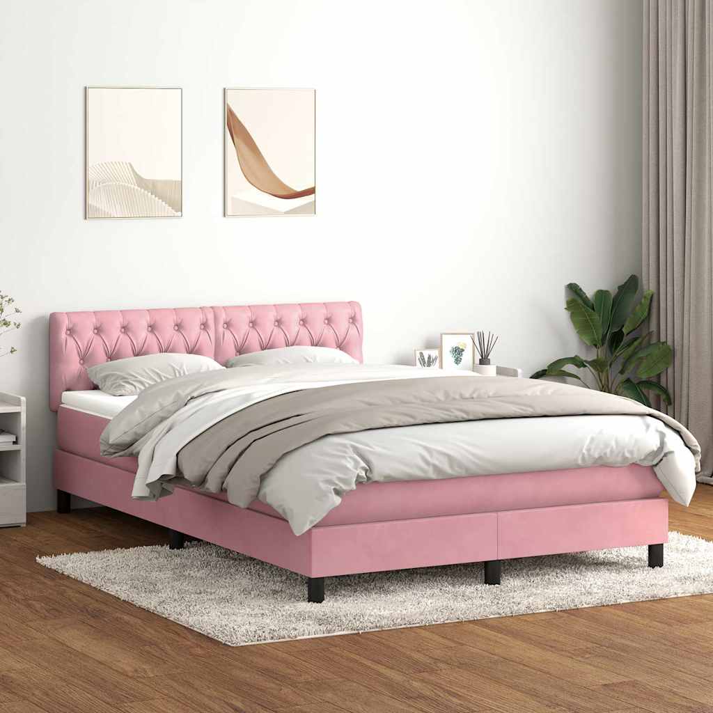Boxspring met matras fluweel roze 140x210 cm – afbeelding 1