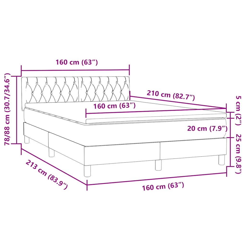Boxspring met matras fluweel lichtgrijs 160x210 cm – afbeelding 12