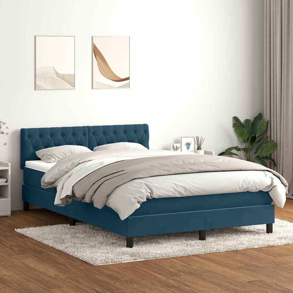 Boxspring met matras fluweel donkerblauw 160x210 cm – afbeelding 1