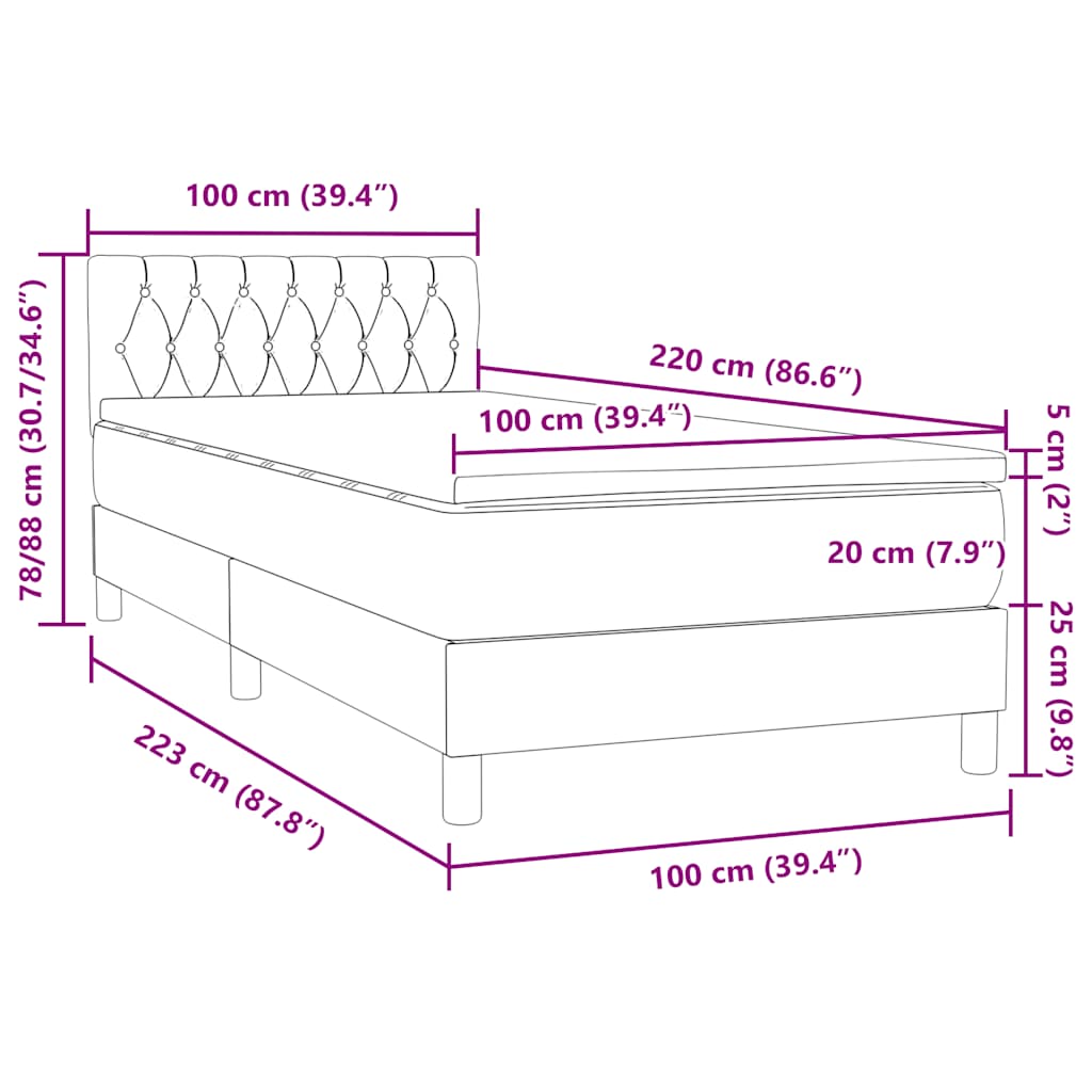 Boxspring met matras fluweel donkerblauw 100x220 cm – afbeelding 12
