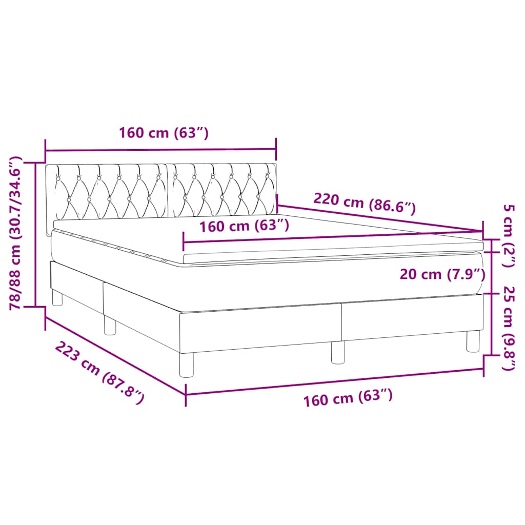 Boxspring met matras fluweel donkergrijs 160x220 cm – afbeelding 12
