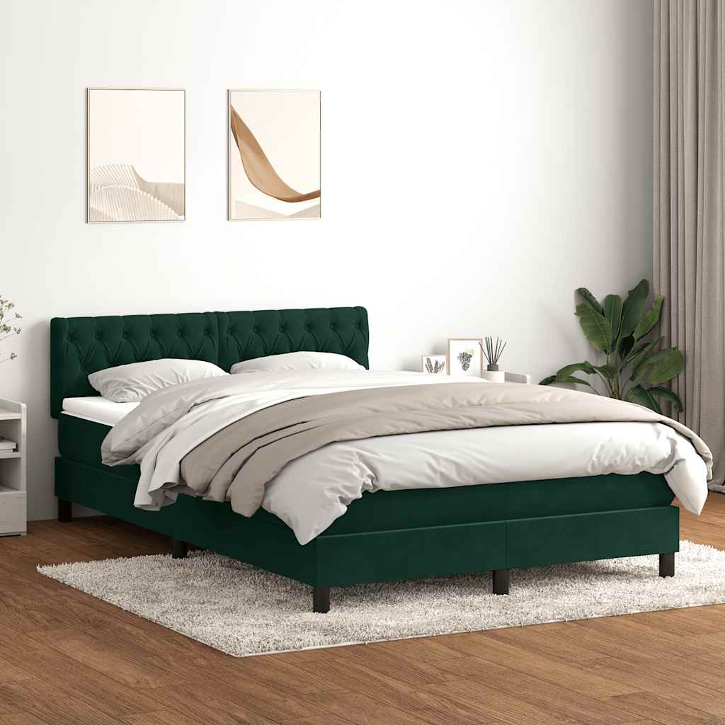 Boxspring met matras fluweel donkergroen 160x220 cm – afbeelding 1