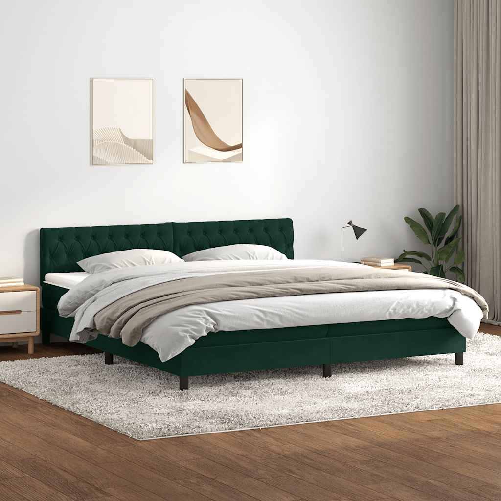 Boxspring met matras fluweel donkergroen 200x220 cm – afbeelding 1