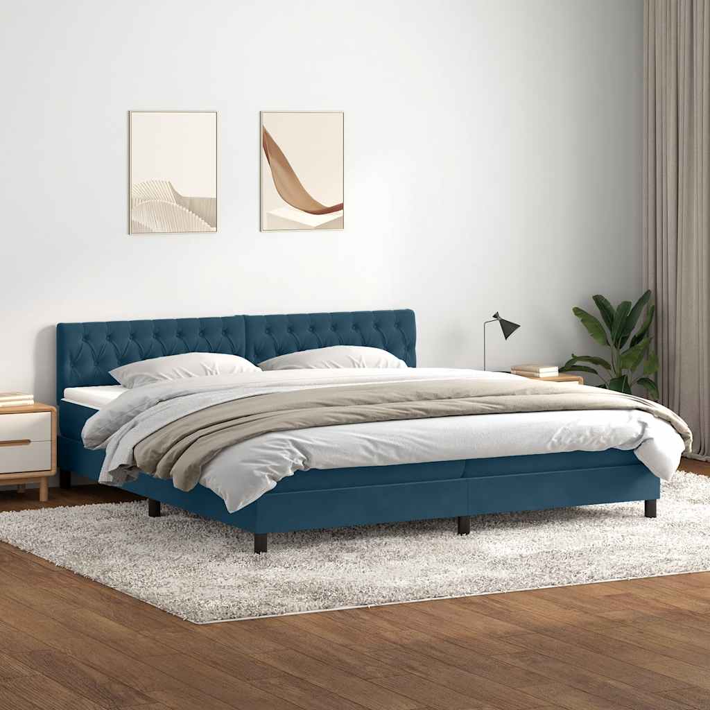 Boxspring met matras fluweel donkerblauw 200x220 cm – afbeelding 1