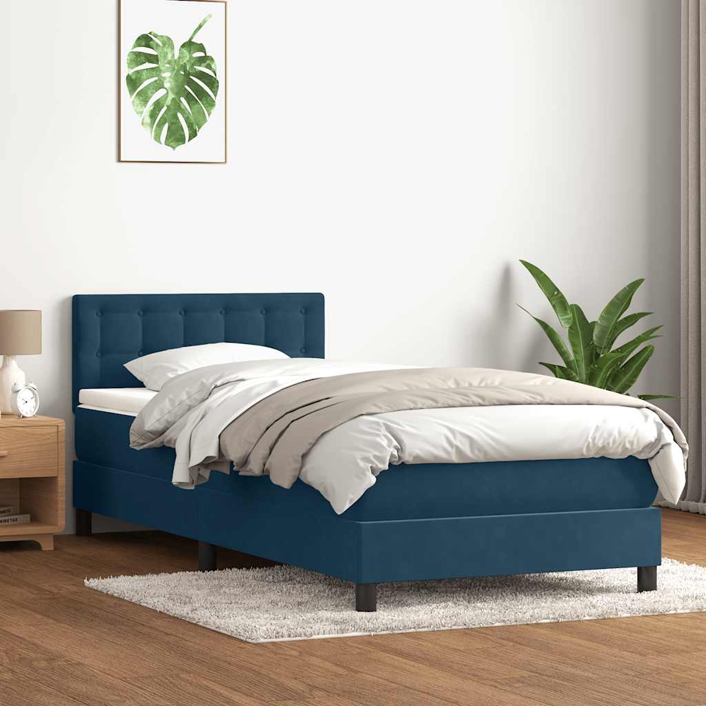 Boxspring met matras fluweel donkerblauw 80x210 cm – afbeelding 1