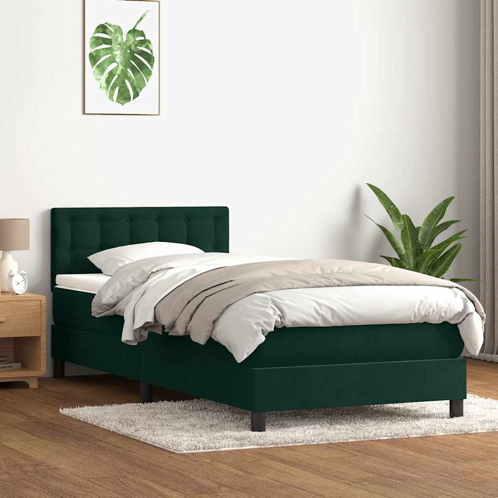 Boxspring met matras fluweel donkergroen 90x210 cm – afbeelding 1