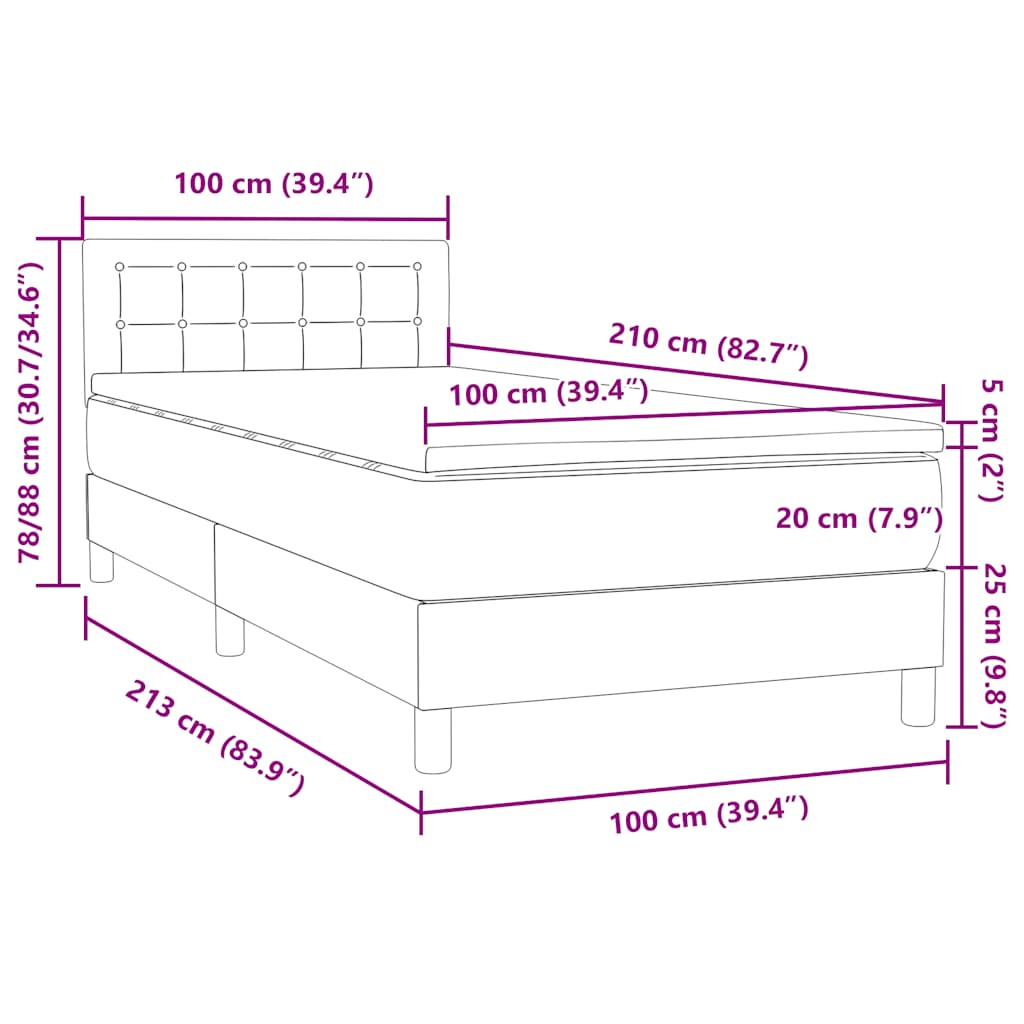 Boxspring met matras fluweel lichtgrijs 100x210 cm – afbeelding 12